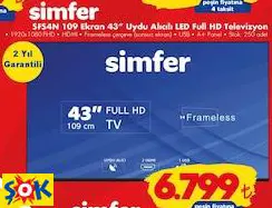 SİMFER SFS4N 109 EKRAN 43” UYDU ALICILI LED TV FULL HD TELEVİZYON